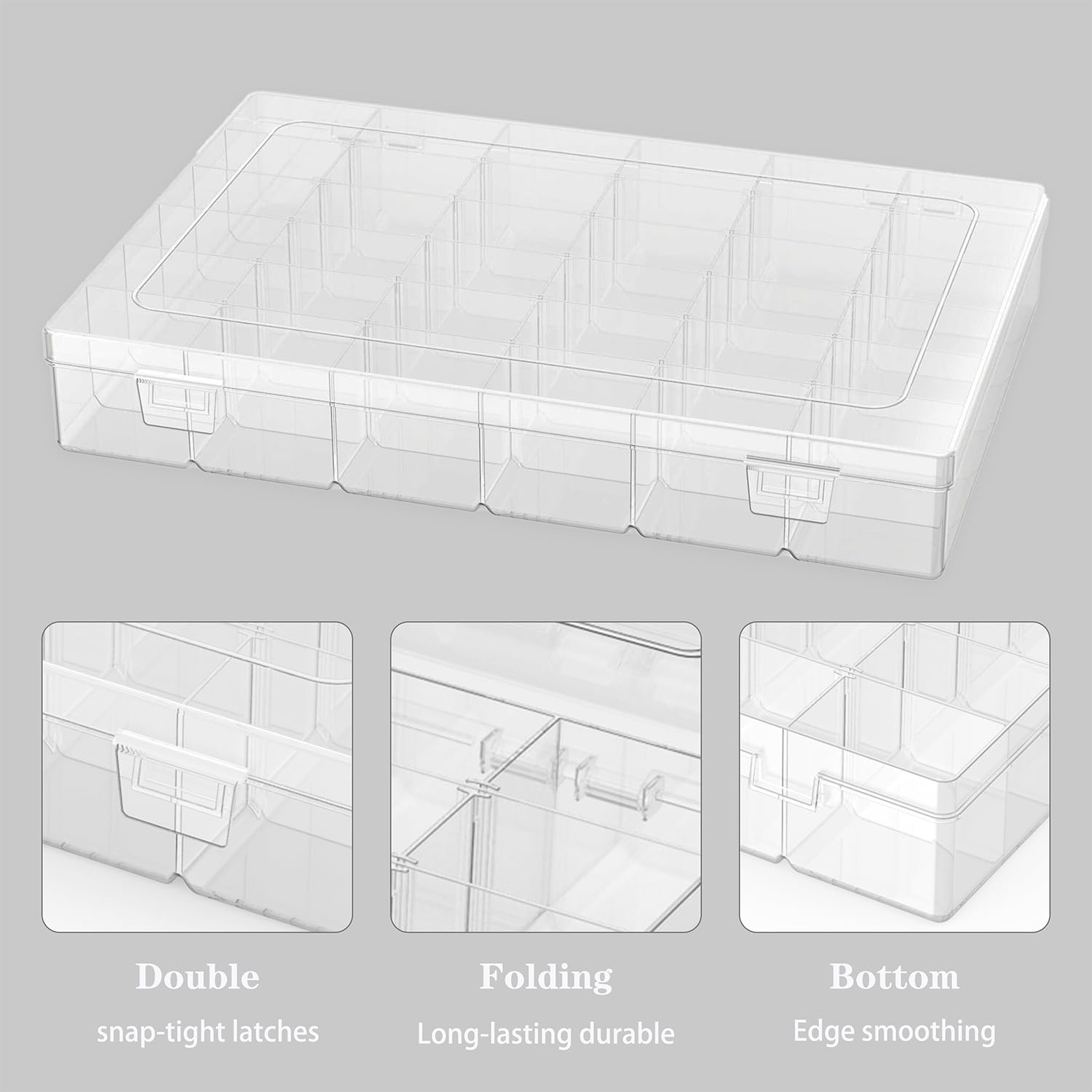 2 Pack Plastic Organizer Container Box, 36 Grids Clear Plastic Parts Organizer Box, for Beads, Art DIY, Crafts, Jewelry, Fishing Tackle with Label Stickers