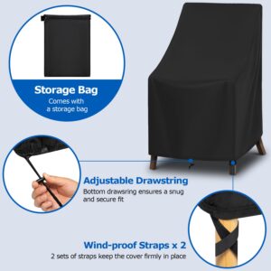 SunPatio Outdoor High Back Chair Covers Waterproof, 2 Pack Stackable Patio Chair Covers with Windproof Straps, Outdoor Patio Furniture Covers All Weather Protection, 27" x 30" x 42", Black