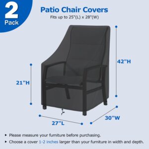 SunPatio Outdoor High Back Chair Covers Waterproof, 2 Pack Stackable Patio Chair Covers with Windproof Straps, Outdoor Patio Furniture Covers All Weather Protection, 27" x 30" x 42", Black