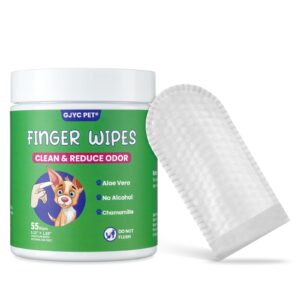 gjyc pet ear finger wipes for dogs & cats - natural ingredients gently remove ear wax, debris - soothes & deodorizes - relieve ear itching & inflammation with aloe, 55 count