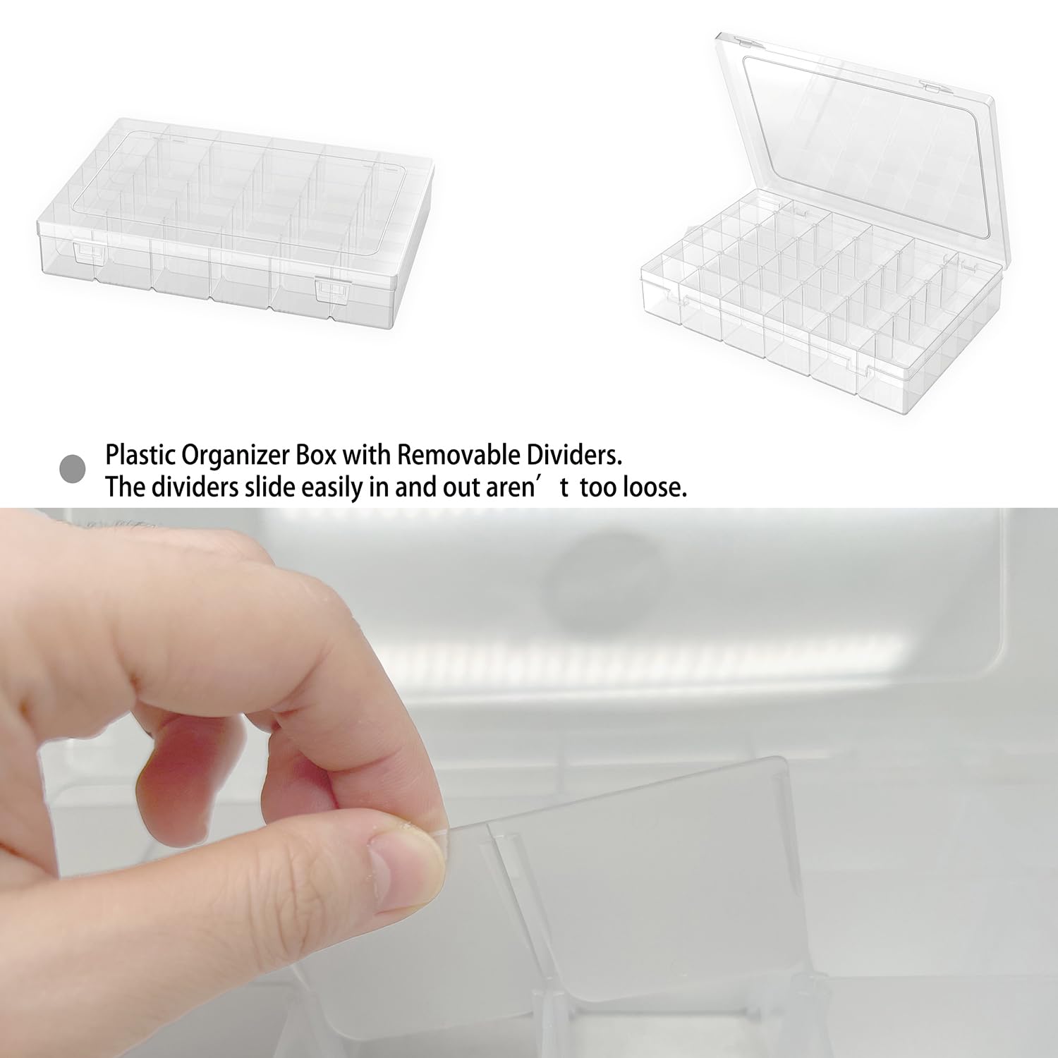 2 Pack Plastic Organizer Container Box, 36 Grids Clear Plastic Parts Organizer Box, for Beads, Art DIY, Crafts, Jewelry, Fishing Tackle with Label Stickers