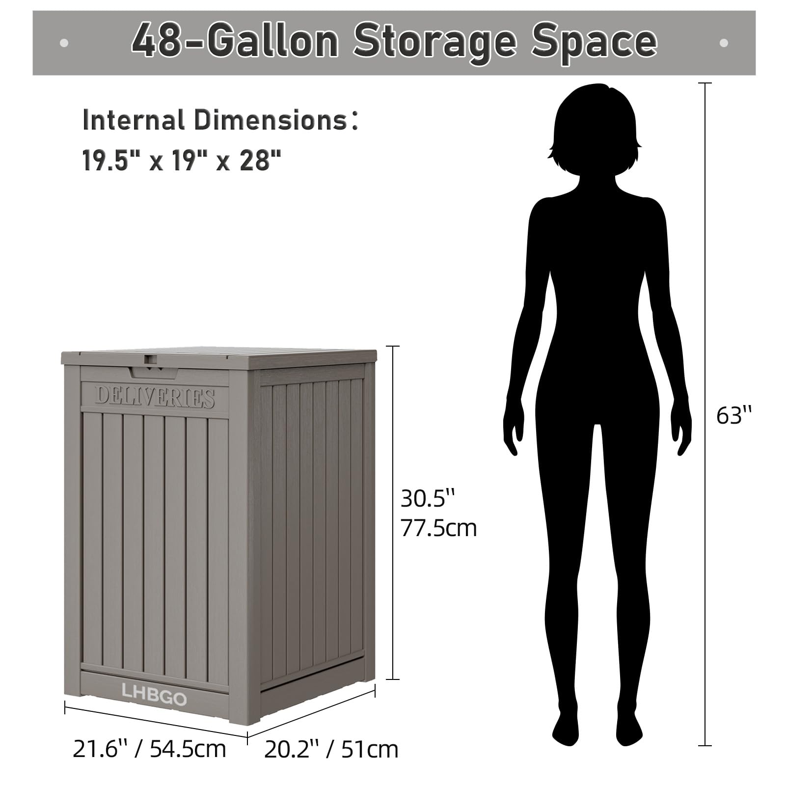 Package Delivery Box for Porch, 48 Gallon Storage Box with Lockable Secure, Large Double Wall Resin Outdoor Package Delivery and Waterproof Deck Box