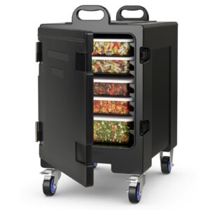 happygrill insulated food pan carrier with wheels, 81 quart food warmer box with double buckles, movable hot box for catering restaurant picnic, (1, black with wheel)