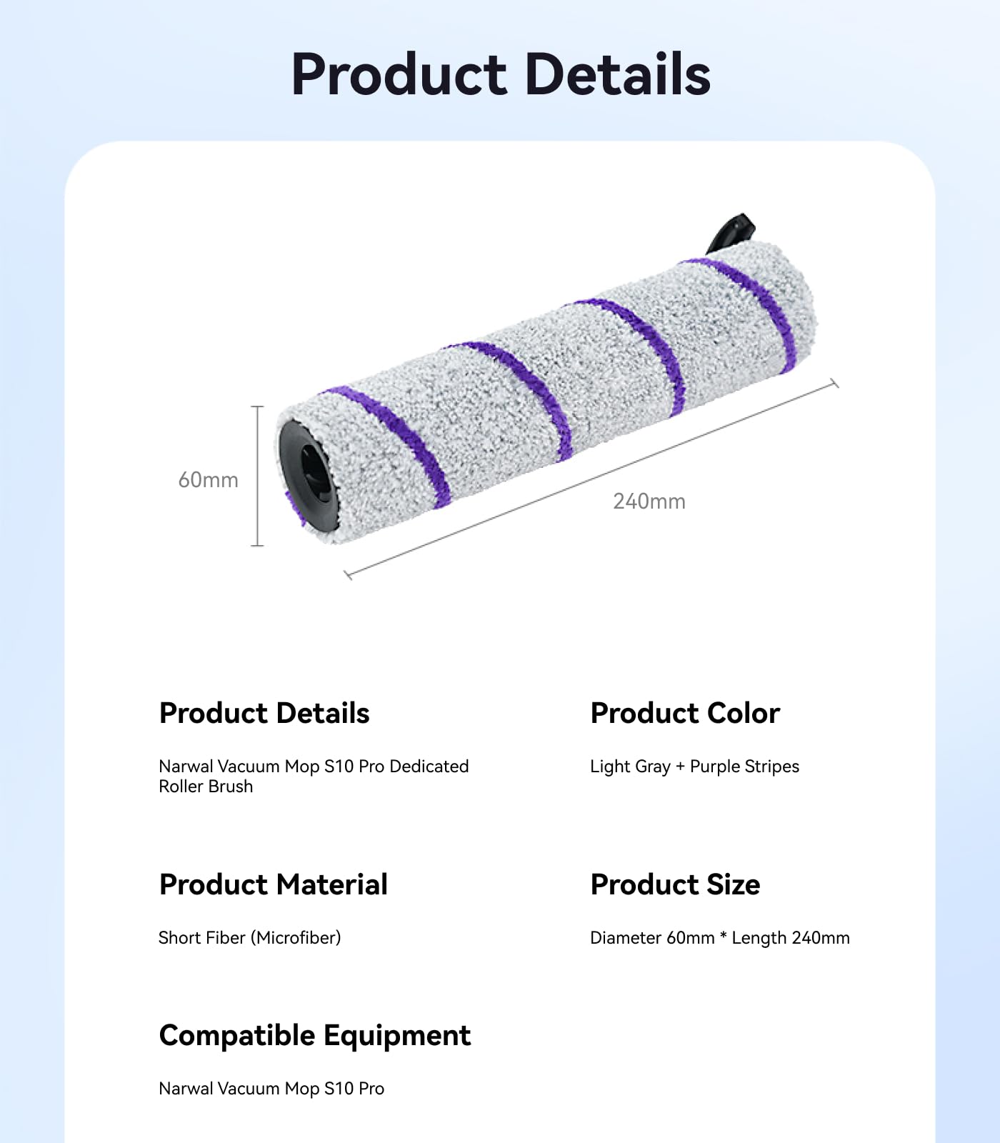 NARWAL Wet and Dry Vacuum High-Efficiency Microfiber Brush Roller (Model: S10 Pro)-Enhanced Dirt and Debris Pickup, Easy Maintenance