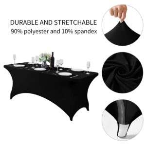 Fokitut 6 Pack Spandex Table Cover for 6FT Table Universal Fitted Stretch Tablecloth for Party, Banquet, Wedding and Events-Black