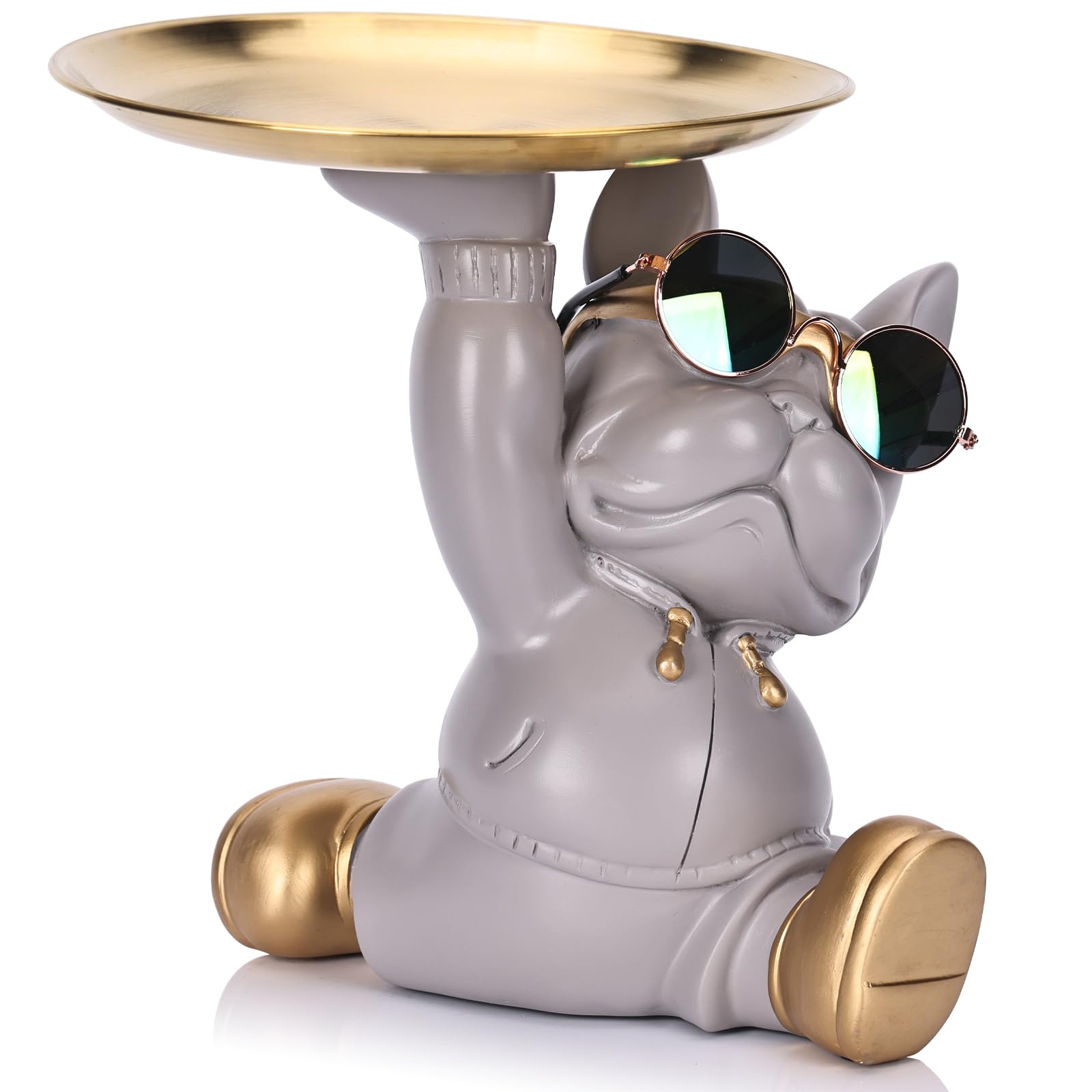 Bulldog Tray Statue and Sculpture Key Holder, French Bulldog Storage Candy Dish, Modern Key Bowl for Entryway Table Cool Office Desk Frenchie Decor, French Bulldog Gifts Key Basket Accessories