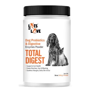 lots of love total digest - 16 0z digestive enzymes and dog probiotics supplement - probiotics for dogs & cats, dog gut health support, immunity support & gas relief