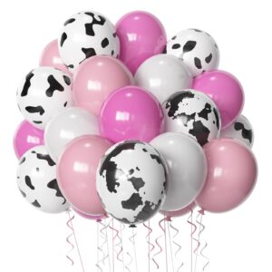 cow print balloons set, 12inch 60pcs pink white cow balloons cow print balloons cow and pink balloons for girl bithday baby shower farm animals cow themed party decoration