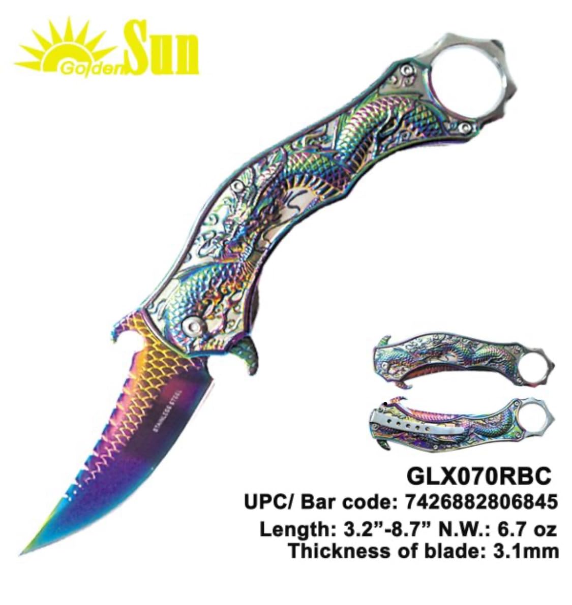 2 pieces Dragon knives gold and rainbow GLX070MIX