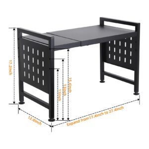 loyalKBS Extendable Microwave Oven Rack 2 Tier Adjustable Shelf Bakers Rack for Kitchens Countertop Appliance Shelf with 4 Hooks and Pot Lid Support, Black