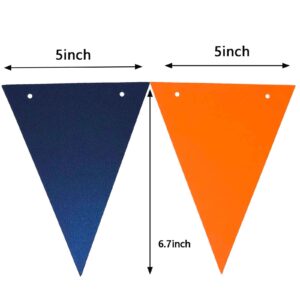 We Moment 20 Feet Double Sided Navy Blue and Orange Pennant Banner,Paper Triangle Flags Bunting for Orange Blue Birthday Party Decoration 30pcs