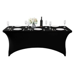 Fokitut 6 Pack Spandex Table Cover for 6FT Table Universal Fitted Stretch Tablecloth for Party, Banquet, Wedding and Events-Black