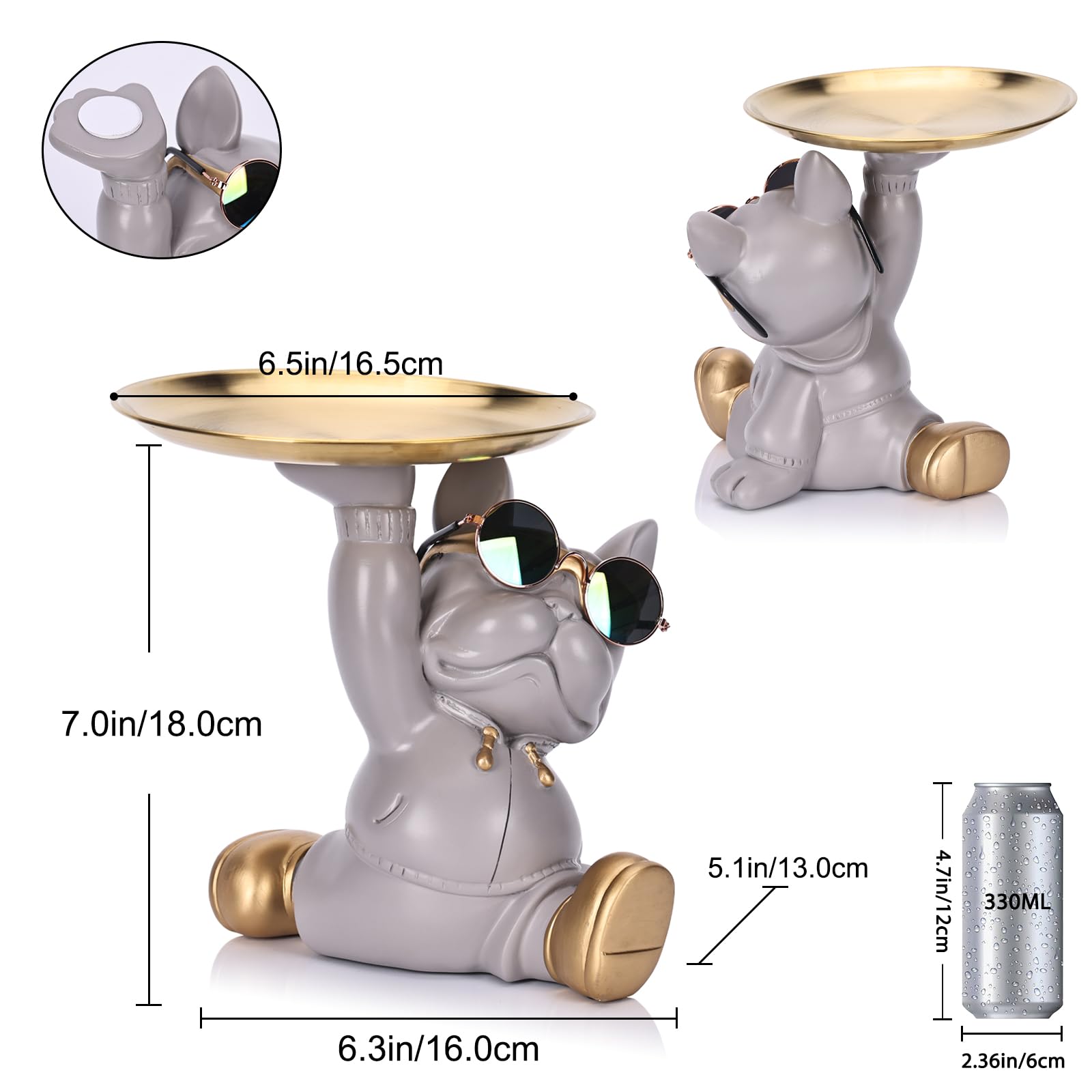 Bulldog Tray Statue and Sculpture Key Holder, French Bulldog Storage Candy Dish, Modern Key Bowl for Entryway Table Cool Office Desk Frenchie Decor, French Bulldog Gifts Key Basket Accessories