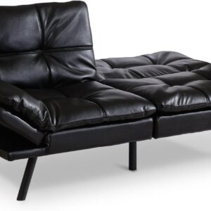 Hcore Futon Bed, Mid-Century Modern Memory Foam Loveseat Sofas, Black