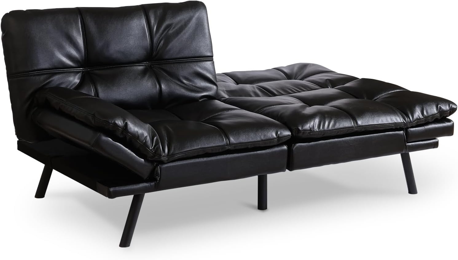 Hcore Futon Bed, Mid-Century Modern Memory Foam Loveseat Sofas, Black