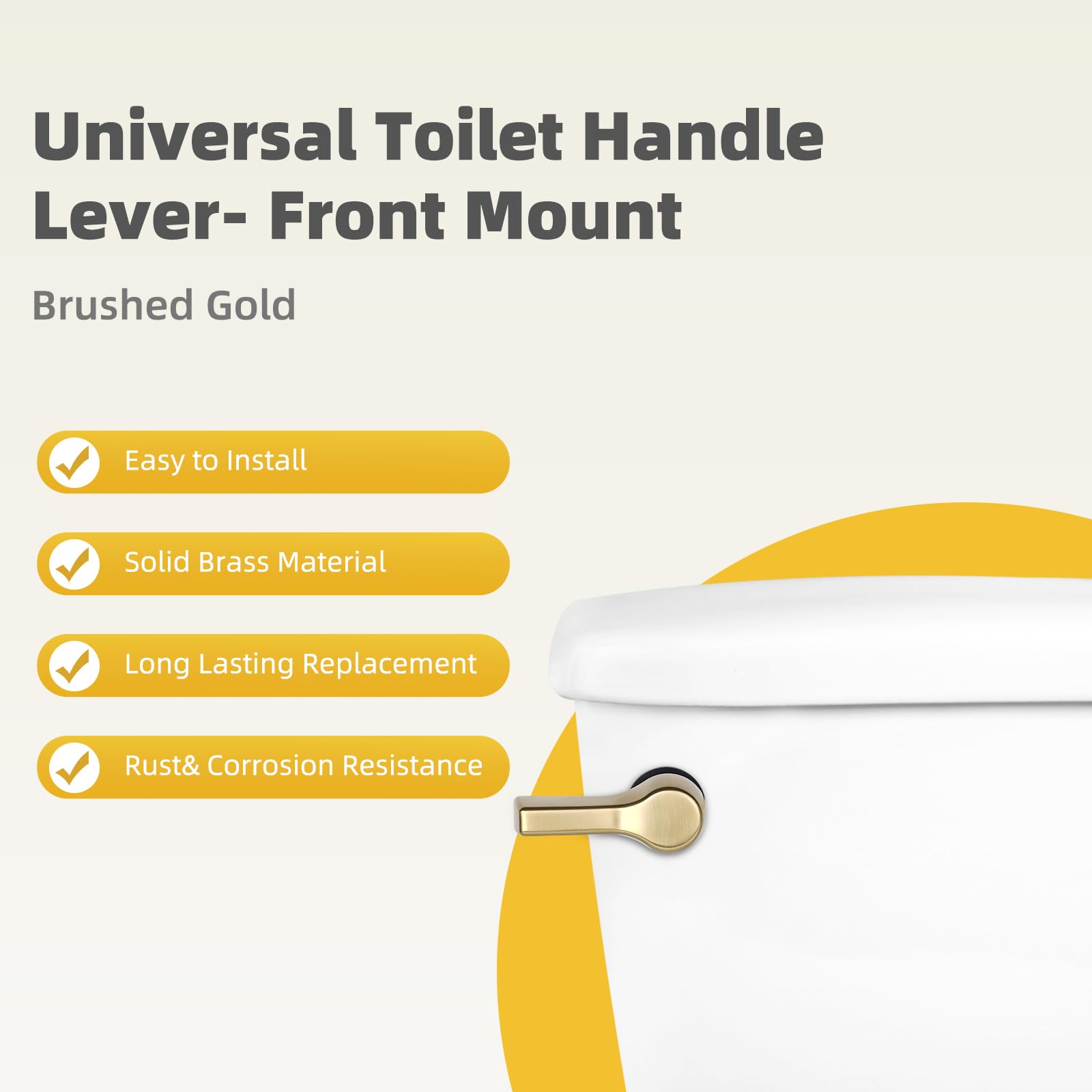 iFealClear Universal Toilet Flush Handle Replacement, Front Mount Toilet Handle Replacement Compatible with Kohler, TOTO, Mansfield Gerber Toilets, Solid Brass, Brushed Gold