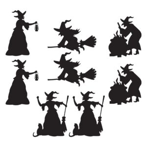 beistle 8 piece black witch silhouette cutouts, halloween party decorations