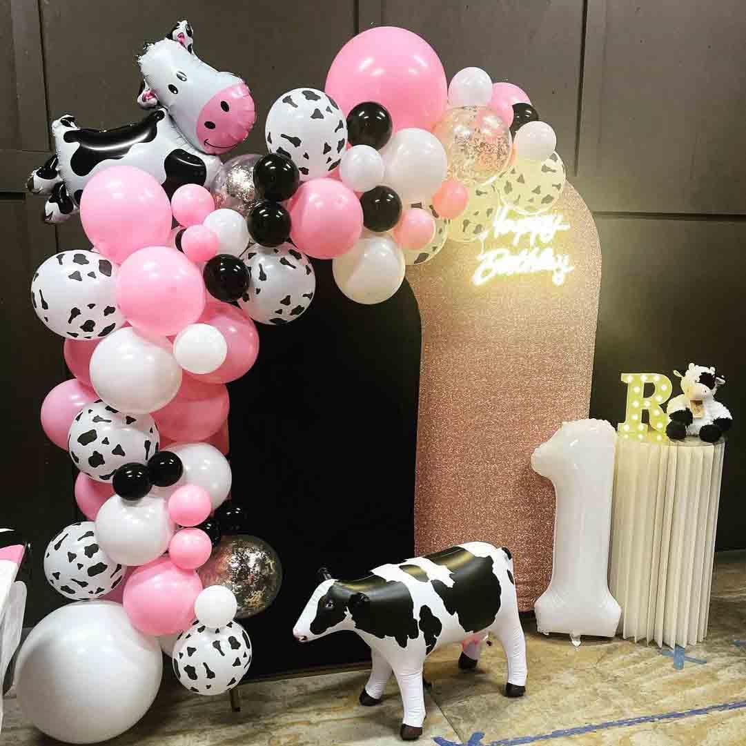 Cow Print Balloons Set, 12Inch 60pcs Pink White Cow Balloons Cow Print Balloons Cow and Pink Balloons For Girl Bithday Baby Shower Farm Animals Cow Themed Party Decoration