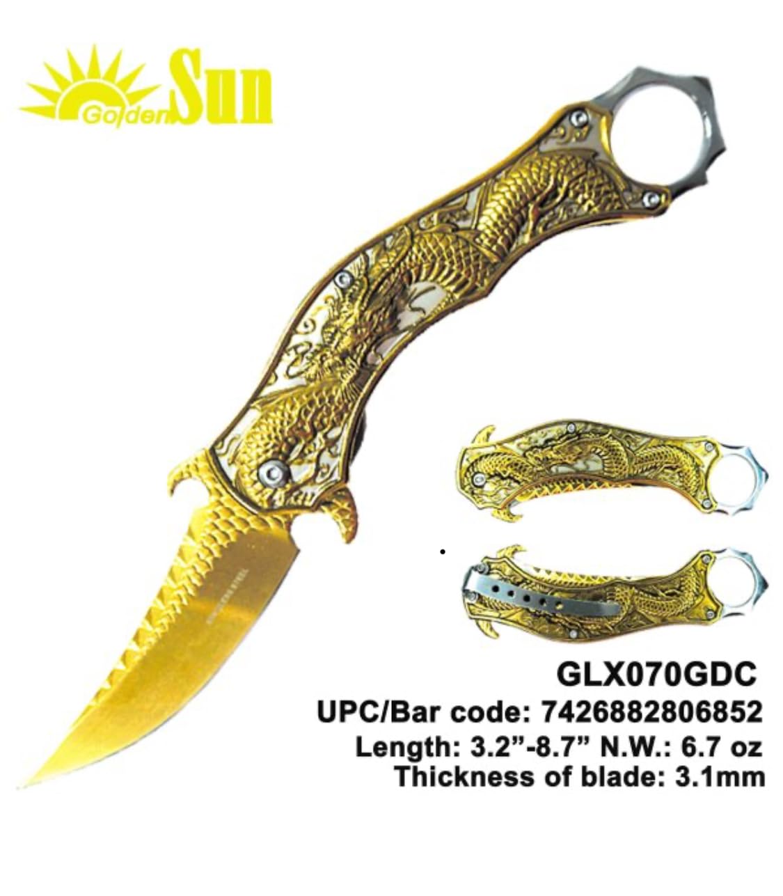 2 pieces Dragon knives gold and rainbow GLX070MIX