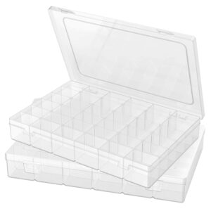 2 pack plastic organizer container box, 36 grids clear plastic parts organizer box, for beads, art diy, crafts, jewelry, fishing tackle with label stickers