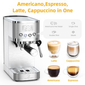 MAttinata Espresso Machine 20 Bar, Espresso Maker with Milk Frother and Hot Water Wand for Cappuccino, Latte, Americano, Stainless Steel