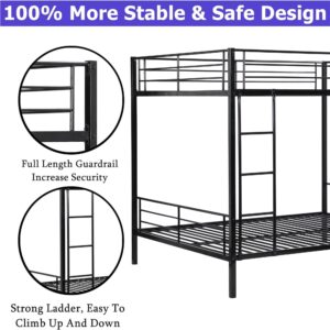 Movdevy New Upgrade Queen Over Queen Bunk Bed, Heavy Duty Bunk Beds Queen Over Queen Size with Ladder & Guardrail for Kids Adults Teens Boys, Weight Capacity 600 lbs, Black (QUEEN OVER QUEEN BUNK BED)