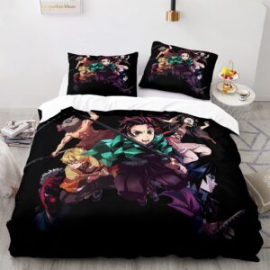 Anime 3D Demon Slayer: Duvet Cover 2 Piece Bedding Set,Teen Comforter Cover Set Super Soft Duvet Cover with Pillowcase(Style 4 Twin: 68"x86"