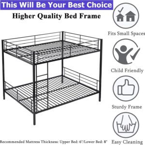 Movdevy New Upgrade Queen Over Queen Bunk Bed, Heavy Duty Bunk Beds Queen Over Queen Size with Ladder & Guardrail for Kids Adults Teens Boys, Weight Capacity 600 lbs, Black (QUEEN OVER QUEEN BUNK BED)