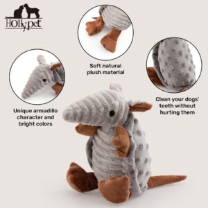 Hollypet Dog Toy, Bubble Plush Dog Toy with Crinkle Paper, Squeaky Dog Toys Puppy Chew Toy with Clean Teeth Armadillo Animals Toy for Small Medium Large Dogs, Gray, 8 inch