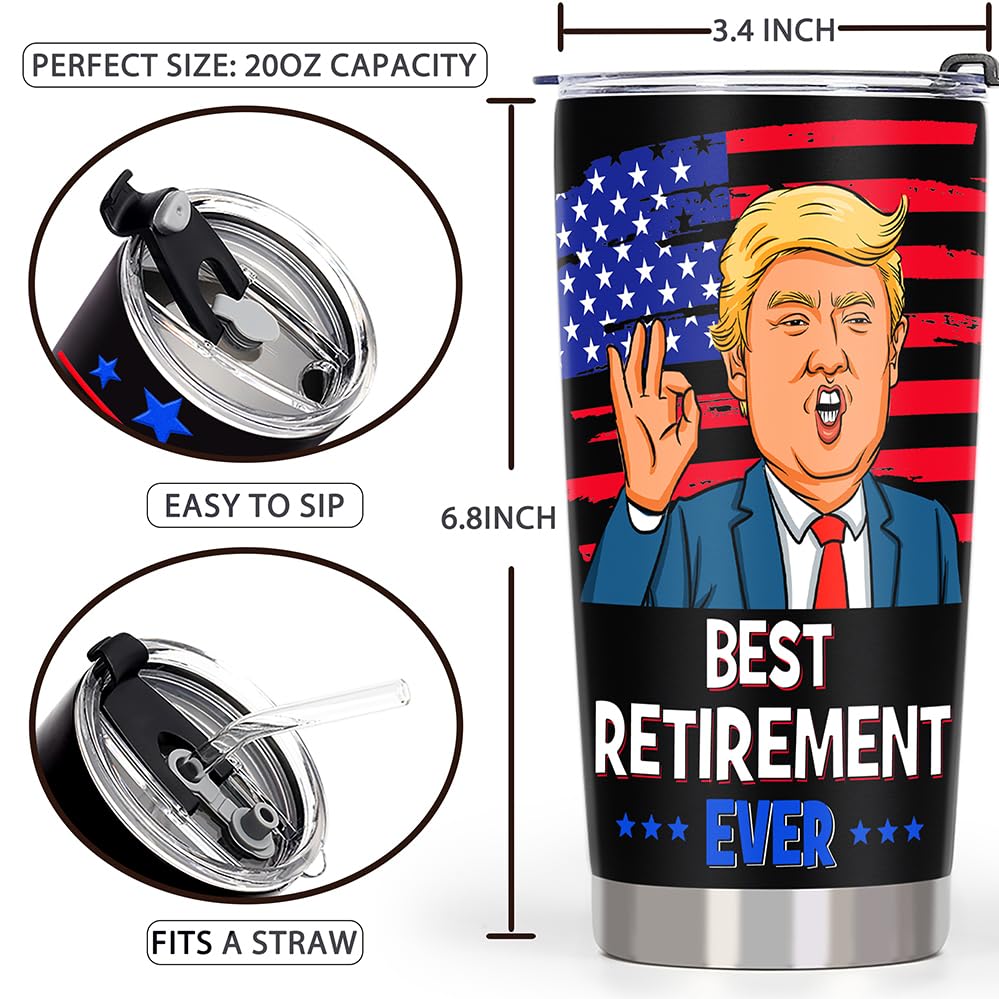 AREOK Best Retirement Gifts for Men, Happy Retirement Gifts - Funny Retired Gifts for Men, Coworker Leaving Farewell Going Away Gifts for Coworkers Friends, 20 OZ Retirement Tumbler Cup, Black