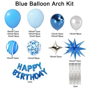 Blue Balloons Arch Garland Kit, Metallic Blue Confetti Balloons Blue Exploding Star Foil Balloon for Boy Birthday Party Baby Shower Ocean Themed Decorations Weddings Graduation Supplies