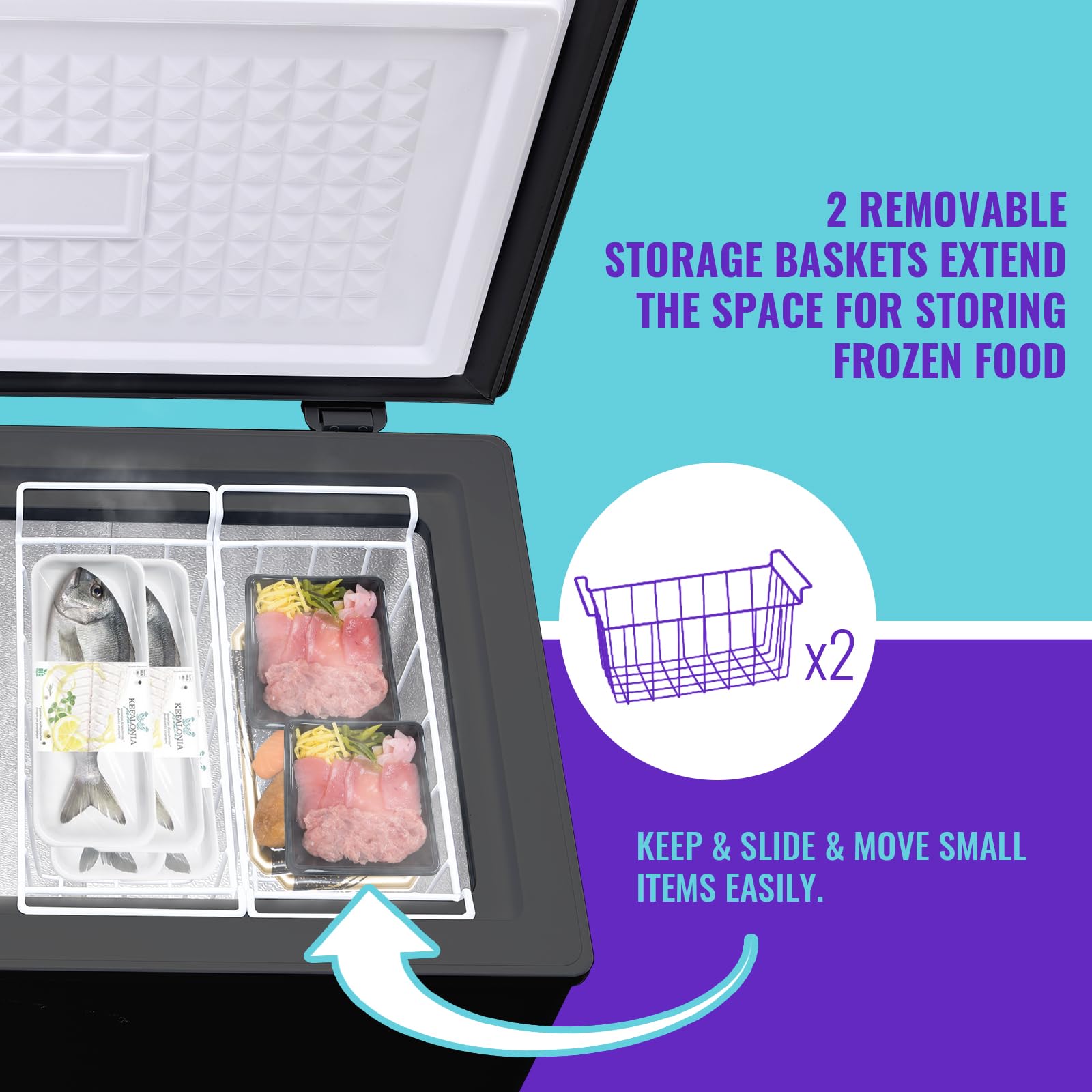 DEMULLER Chest Freezer, Small Deep 4.0 Cubic Feet Black Freezers, Compact Top Open Door Freezer with Electronic Panel, Temp Range -12 ℉ to 50 ℉, Two Storage Wire Baskets, Manual Defrost