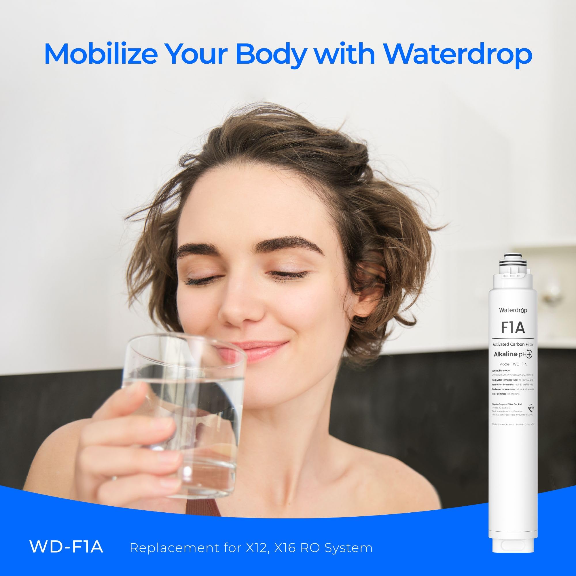 Waterdrop WD-F1A Alkaline Mineral pH+ Filter, Replacement for WD-X12-Alkaline & WD-X16 Reverse Osmosis System, 12-month Lifetime