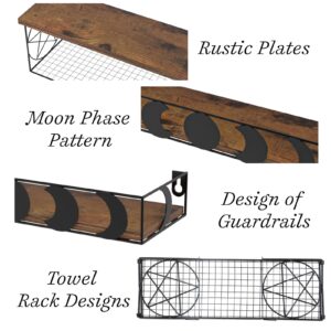 PHAREGE Moon Phase Bathroom Shelves Over Toilet Brown, Decorative Floating Shelves for Wall Set of 3, Toilet Paper Towel Storage Shelves