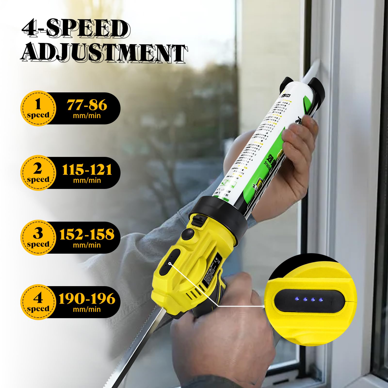 Cordless Caulking Gun for DeWalt 20V Max Battery, 10 Oz/300ml Electric Silicone Gun,with LED Light,4 Adjustable Speed for Filling, Sealing, Repair