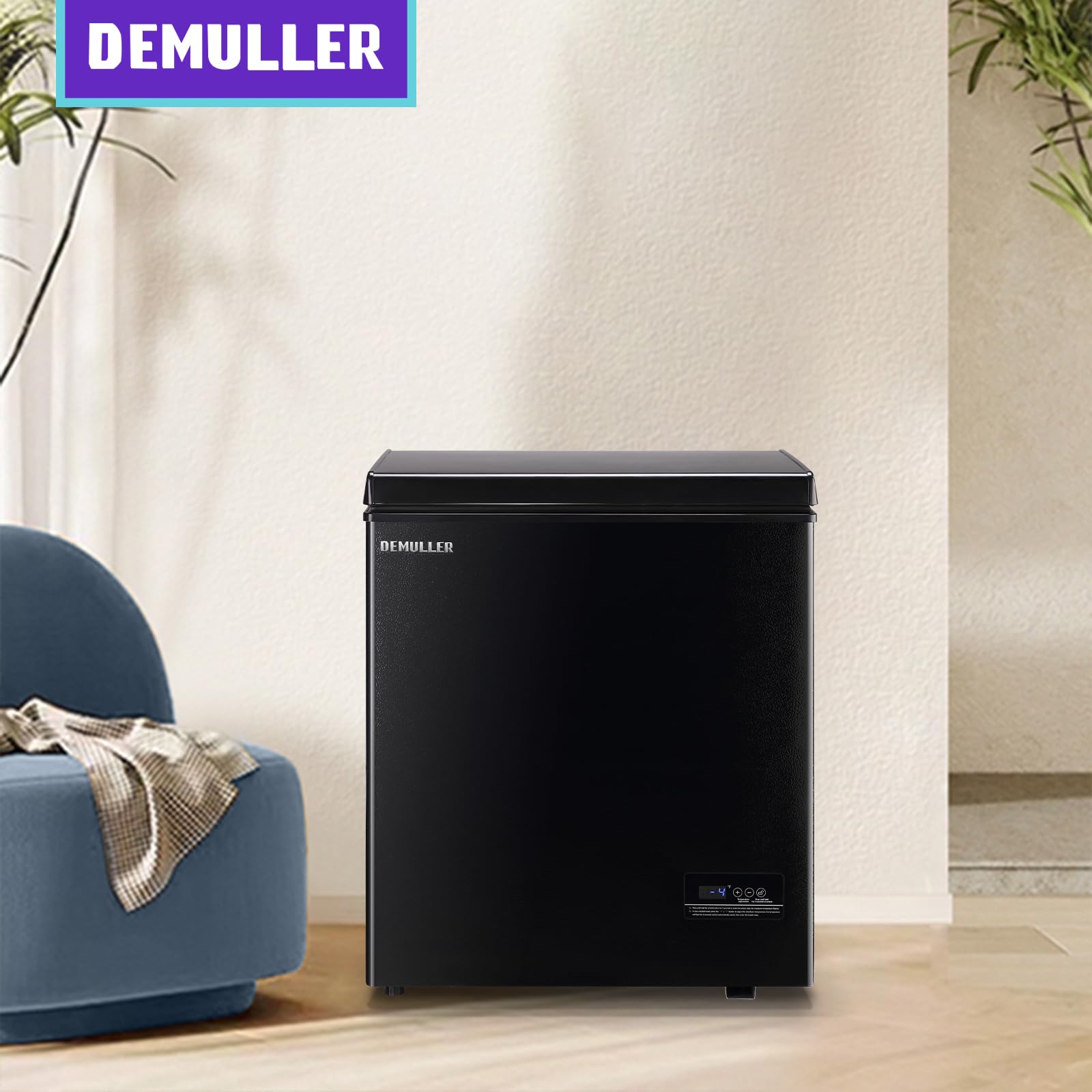 DEMULLER Chest Freezer, Small Deep 4.0 Cubic Feet Black Freezers, Compact Top Open Door Freezer with Electronic Panel, Temp Range -12 ℉ to 50 ℉, Two Storage Wire Baskets, Manual Defrost