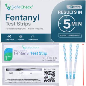 fentanyl test strips 10 pack | safecheck ultra sensitive fentanyl test strips for testing drugs | fentanyl testing strips for pills, powders | fentanyl test kit | 10ng/ml cutoff