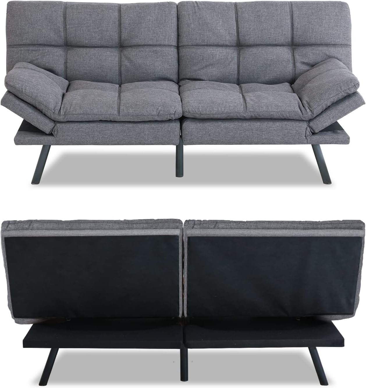 Hcore Futon Bed, Mid-Century Modern Memory Foam Loveseat Sofas, French Grey