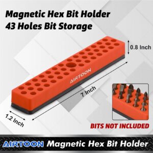 AIRTOON 4PCS 1/4" Magnetic Hex Bit Holder, 43 Holes Bit Storage with Strong Magnetic Base, Magnetic Screwdriver Bit Organizer, Red, Blue, Green and Orange