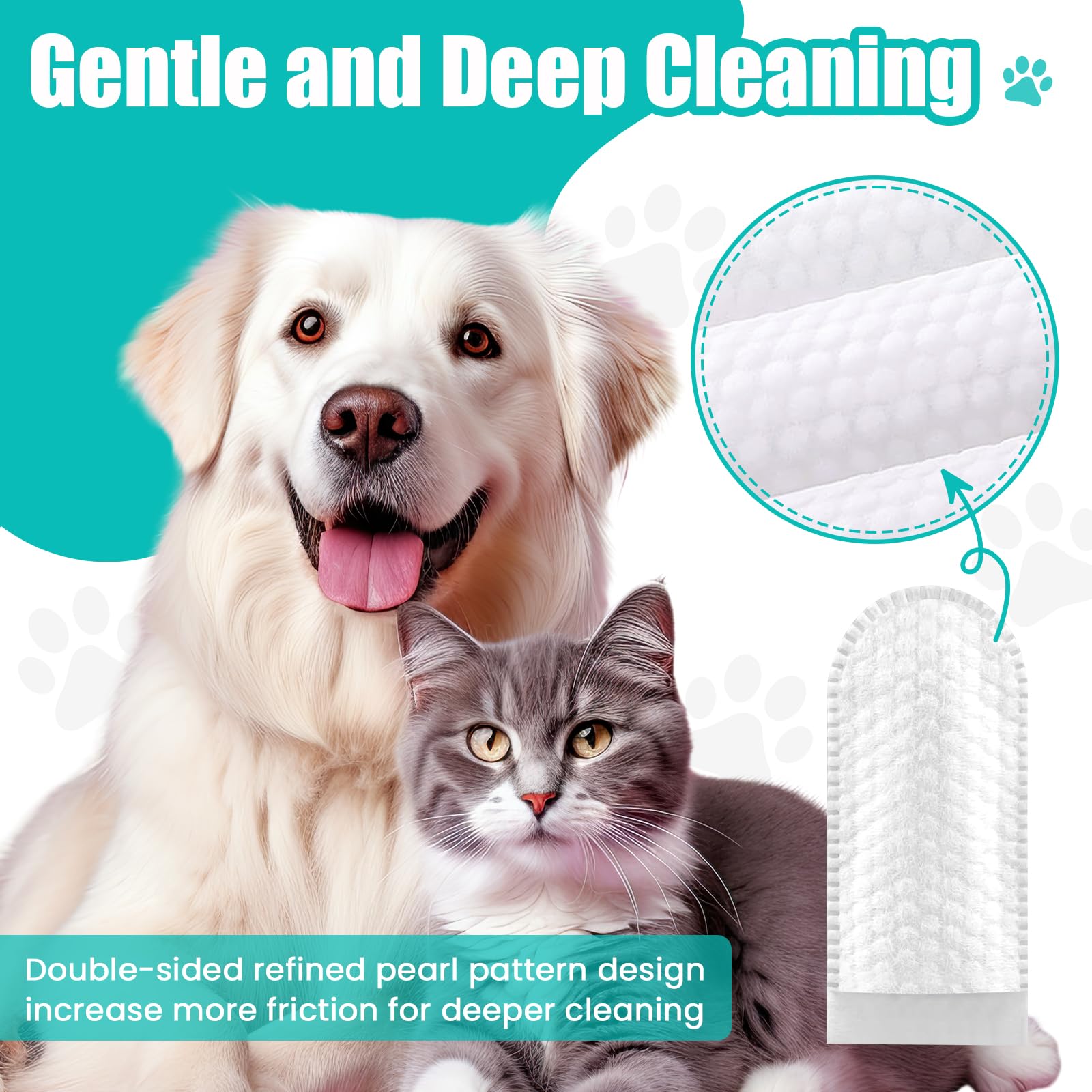 Neptniopllab 2-Pack Teeth and Ear Cleaner Finger Wipes, Dog and Cat Grooming Kit, Soothing Odor Control, Reduces Dirt and Wax Buildup, Cleans Teeth and Reduces Tartar and Odor, 100 Tablets