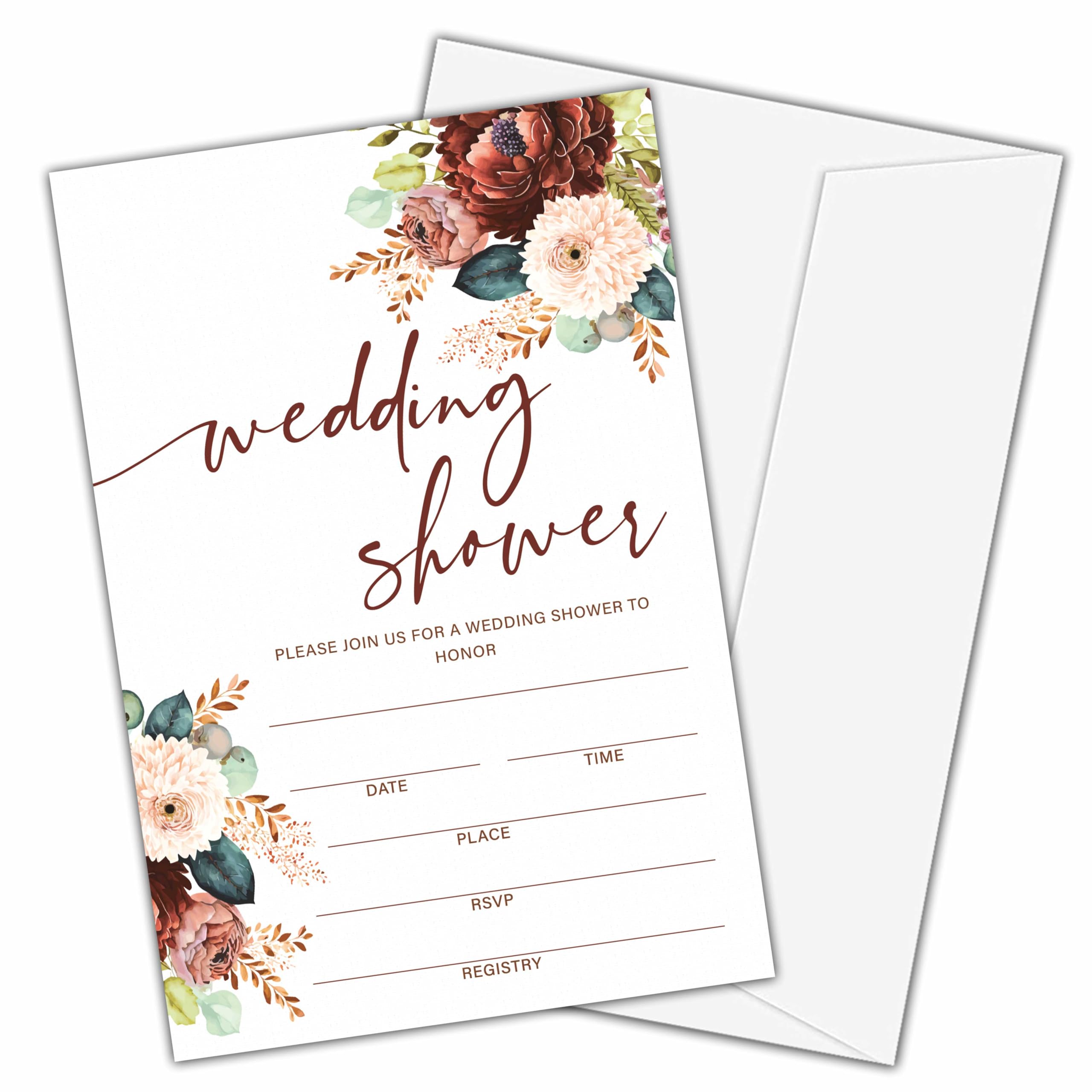 Wedding Shower Invitations, Burgundy Bridal Shower Invitations With Envelopes, Wedding Invitations, Bridal Shower Invites, Wedding Shower Decorations, 25 Invitations Cards And Envelopes (B04)