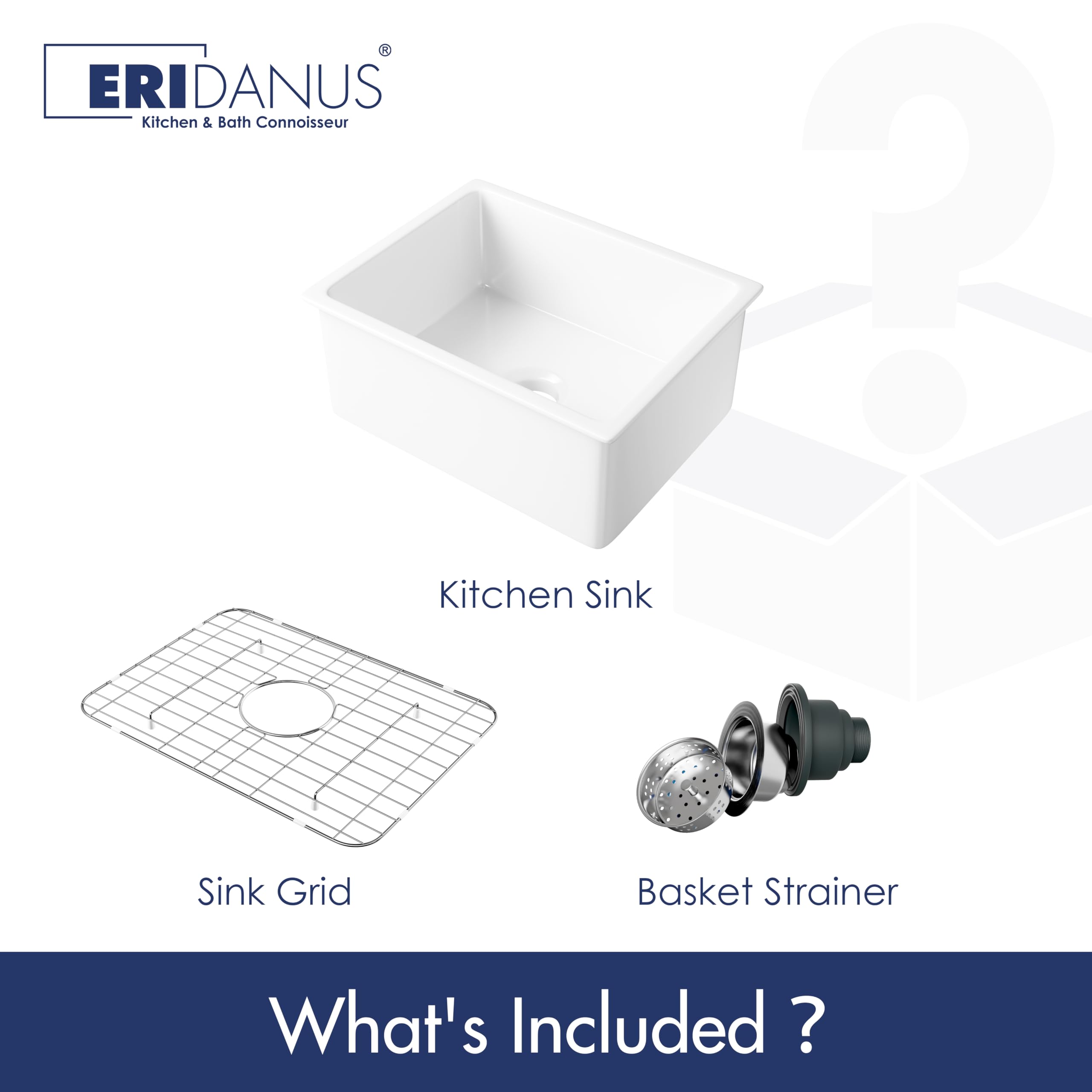 Drop in Kitchen Sink, Eridanus 24" x 18" Undermount Kitchen Sink 24 Inch Fireclay Sink Dual Mount White Kitchen Sink Topmount Deep Single Bowl with Bottom Grid and Strainer Drain