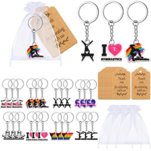 quelay 24 pcs gymnastics party favors gymnastics keychains gymnastics party gifts gymnastics theme birthday party supplies with organza bag and thank you kraft tag for backpack handbag decoration