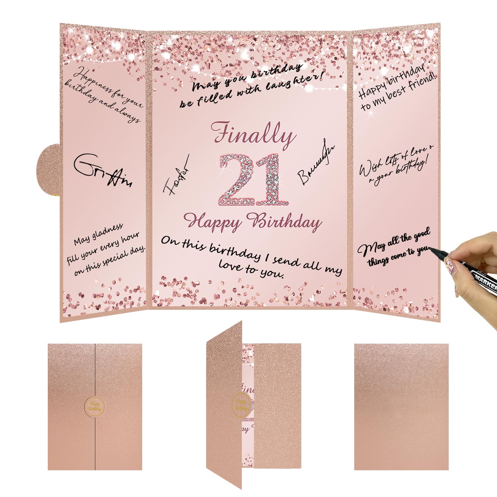 Vlipoeasn 21st Birthday Guest Book Alternative, Rose Gold 21st Birthday Party Decorations for Women, Creative Diamond 21st Birthday Signature Book, Cheers to 21 Year Old Birthday Party Supplies