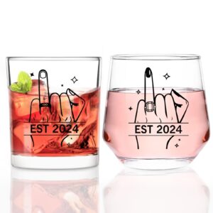 futtumy ring finger est 2024 wine glasses and whisky glasses, wedding gifts for couples, bridal shower gifts, bride and groom gifts, engagement gifts for couples mr. mrs. his hers bride to be