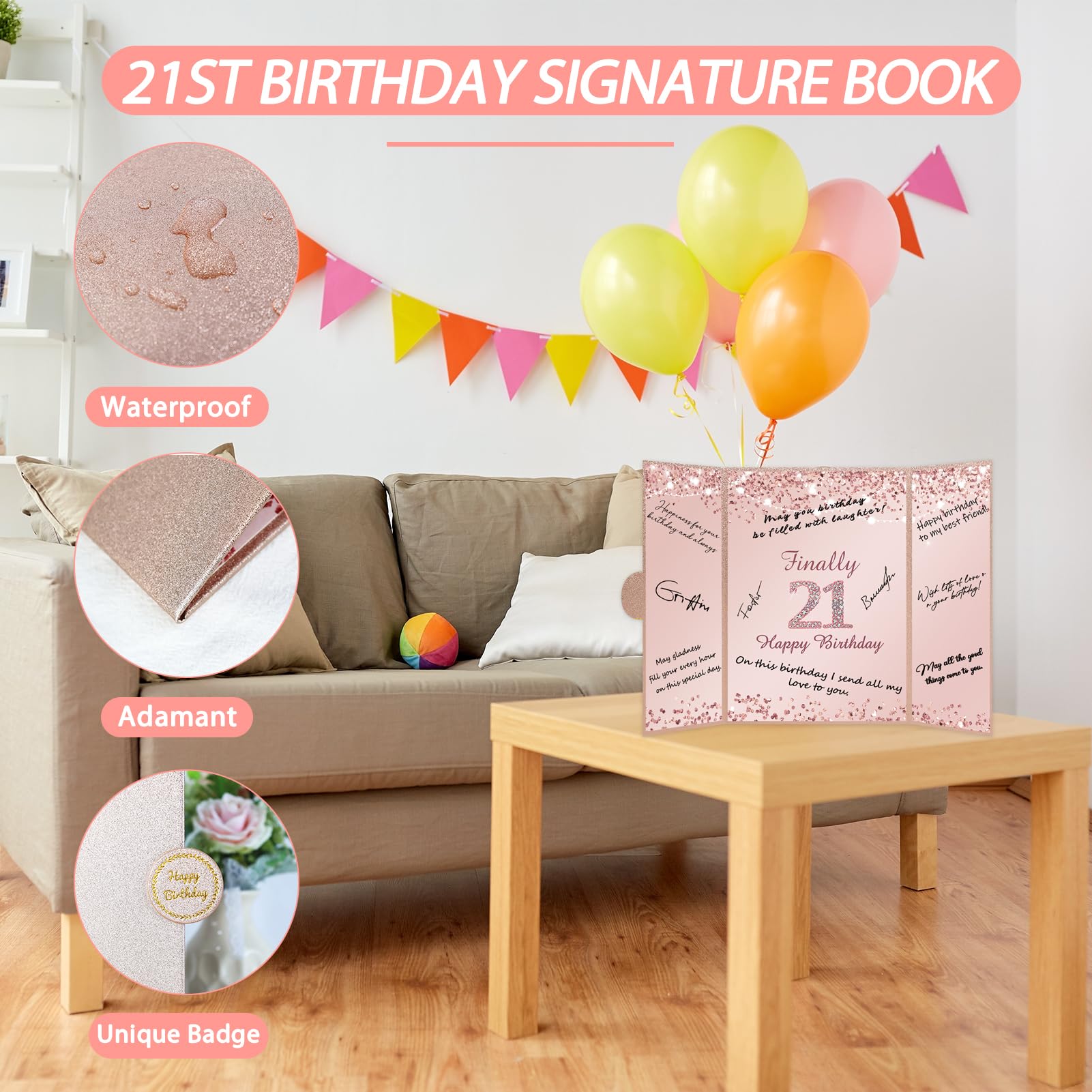 Vlipoeasn 21st Birthday Guest Book Alternative, Rose Gold 21st Birthday Party Decorations for Women, Creative Diamond 21st Birthday Signature Book, Cheers to 21 Year Old Birthday Party Supplies