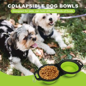 PNEUICALLY Collapsible Silicone Cat and Dog Travel Bowls,2 in 1 Foldable Pet Feeding and Watering Dish for Walking Camping Hiking with Carabiner (Green)