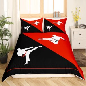 Taekwondo Duvet Cover,Kids Japanese Sports Bedding Set,Black Red White Comforter Cover for Boys Girls Room Decor,Kungfu Lightweight Bedspread Cover Twin Size with 1 Pillow Case