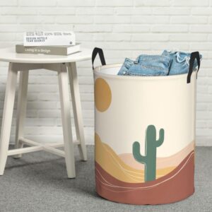 aHaBiKas Collapsible Laundry Basket Organizer, Bathroom Desert Cactus Scenery Dirty Clothes Storage Basket with Handle for Bedroom Living Room Small Size