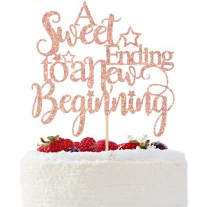 a sweet ending to a new beginning cake topper, congrats grad 2025, graduation/wedding/retirement party decorations, rose gold glitter